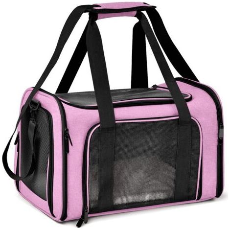 Sac pour animaux de compagnie rose taille extra large 50 cm x 34 cm x 34 cm 1 sac de transport pour animaux de compagnie pliable pour chat et chien (1/5)