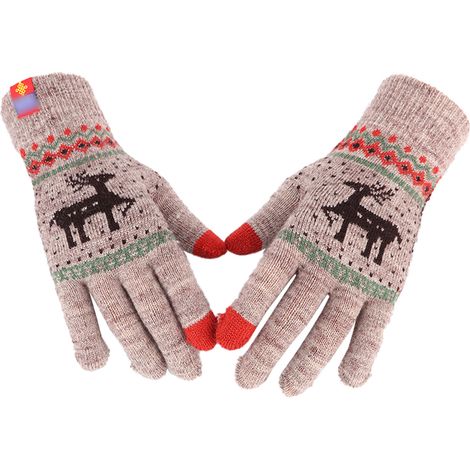 Gants Tricotés Hiver - Motif Cerf De Noël - Pour Femme Et Fille - Chaud Et Doux - Taille Unique - Par Paire (1/5)