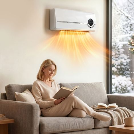 Chauffage mural en céramique 1000/2000W, radiateur électrique, ventilateur, thermostat, minuterie, 50x18,6x12,9cm, blanc (1/5)