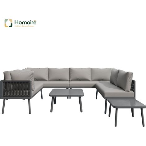 HOMAIRE Set de salon de jardin en U, mobilier de terrasse extérieur weatherproof pour 8 personnes avec 2 tables, 4 canapés deux places et coussins (1/5)