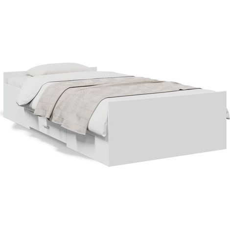 Cadre de lit avec tiroirs blanc 90x190 bois d'ingénierie (1/5)