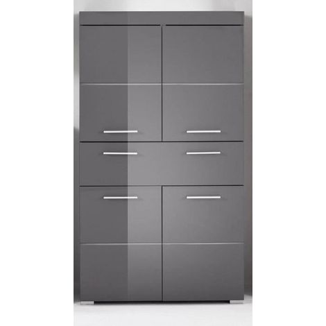 Colonne de salle de bain double 4 portes 1 tiroir – Dimensions L73 x P31 x H130 cm – Finition gris – 2 étagères 5kg max – Trendteam (1/8)