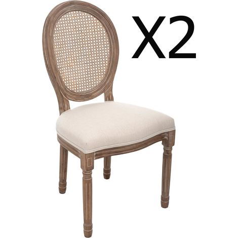 Lot de 2 chaises en bouleau et lin - L.56,5 x l.49,5 x H.95 cm -PEGANE- (1/2)