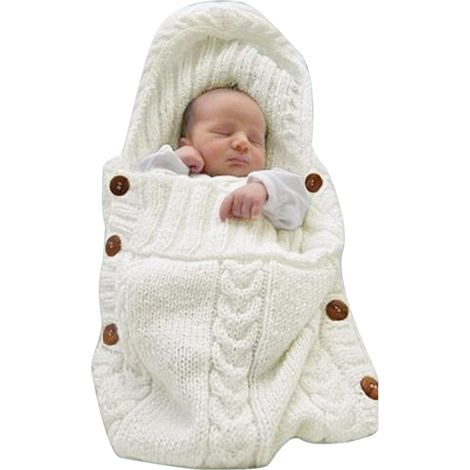 Puckdecke für Neugeborene, gestrickter Schlafsack, Pucktuch für den Kinderwagen (schwarz und grau) (0-6 Monate) (1/2)