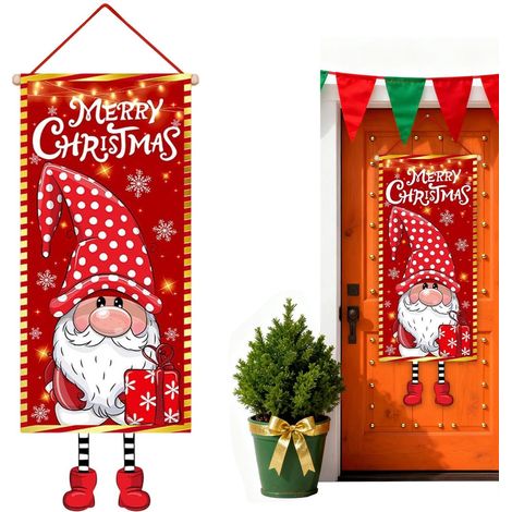 Bannière Pour Porte De Noël Toile de de Père Noël pour les Fêtes Couverture Pour Porte De Fêtes Pour La Maison La Chambre D'La Cuisine L'Appartement L'École L'Entrée Magasin Hiver Nouvel (1/5)