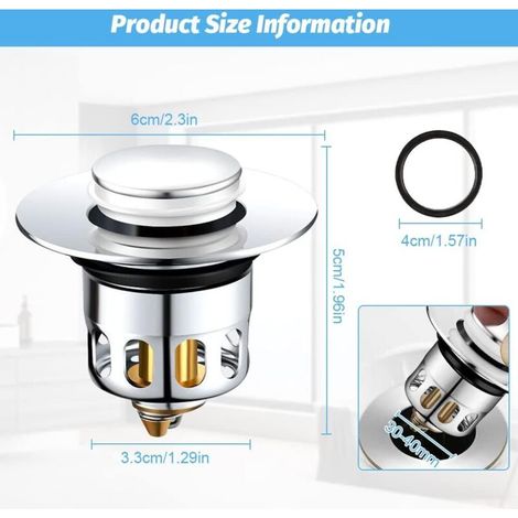 2 Pièces 4 Joints Bonde de Lavabo Pop-Up Universel Bonde Lavabo Filtre de Vidange Anti-Bloqué Bouchon d'évier Bouchon Lavabo Flitre Cheveux Anti-Odeu (1/3)
