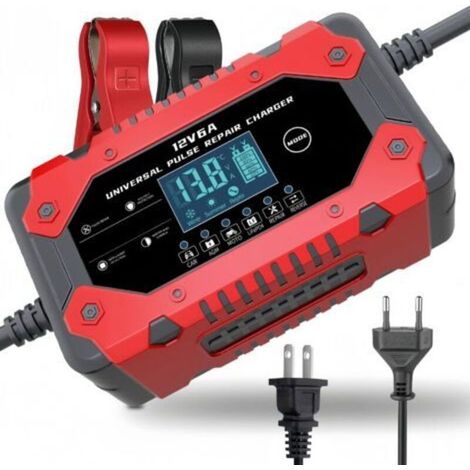 Chargeur de batterie 12V 6A rouge, adapté pour batteries de voiture et de moto 12V, charge rapide et sécurisé pour tous types de batteries plomb-acide 12 volts (1/5)