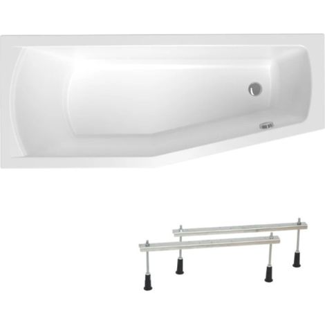 Siko – Baignoire asymétrique 160x70 cm AN1600LPLUSSET – Acrylique blanc brillant – Orientation gauche – Capacité 140L – Pieds réglables inclus