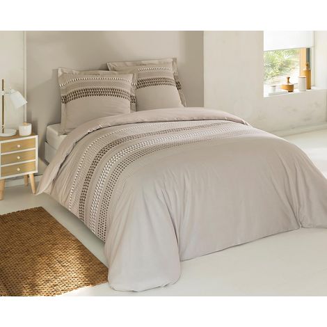 Parure de lit Anthony -100% Coton - Beige - Set de Housse de Couette 200x200 cm avec 2 taies d'oreiller pour lit 2 Personnes - Oekotex (1/5)