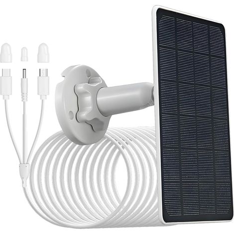 Panneau solaire 5V/3W pour caméra de sécurité avec connecteurs microUSB/Type-C/DC3513, étanche IP65, câble de charge de 3m, compatible avec argus3/3pro/pt altru/2E/eco/pro/pt 2k/go (1/5)