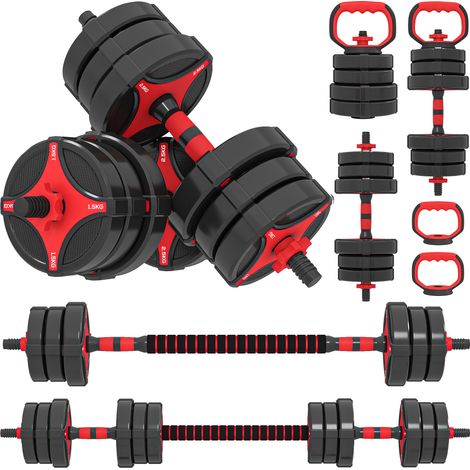 SPORTNOW juego de mancuernas ajustables, 6 en 1, 25kg, como kettlebell, barra, mancuernas o soporte para flexiones, para fitness, gimnasio en casa (1/5)