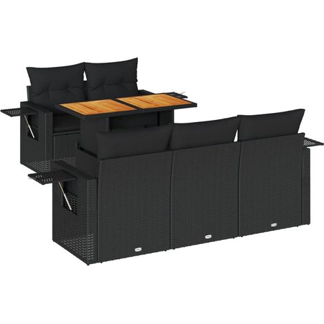 Maison Exclusive - Set Divano da Giardino 6 pz con Cuscini Nero in Polyrattan (1/5)