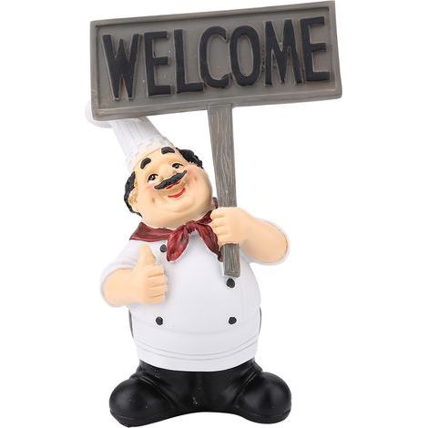 Simpatica statuetta di chef in resina per ristorante, statuetta in miniatura, ornamento, decorazione da tavolo per cartello di benvenuto (1/5)