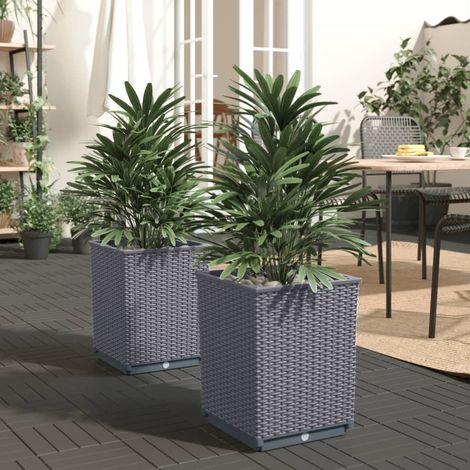 Lot de 2 Jardinières,Bac à fleurs gris foncé 30x30x37 cm polypropylène -22313 (1/5)