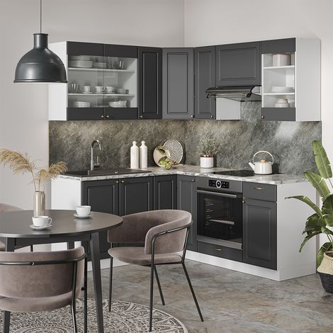 Cuisine en angle Fame-Line, Anthracite-or/blanc, 160 x 190 cm , PT Anthracite, Vicco