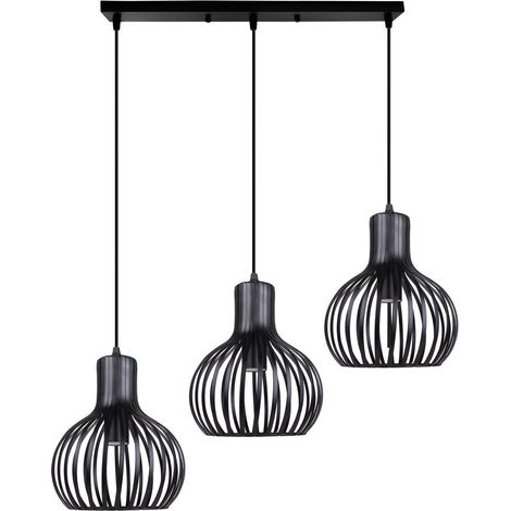 Vintage Pendant Light Fixture Spiral Industial Ø20cm Hollow Cage Chanderlier Minimalist Metal Lampshade Hanging Ceiling Lamp for Kitchen Island Black - 3 Lights Rectangular Base