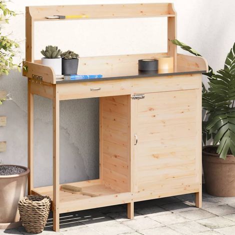 Table de jardinage avec armoire 110,5 x 45 x 124,5 cm en bois de sapin massif (1/5)