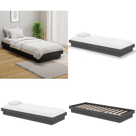 Cadre de lit sans matelas gris bois massif - Cadre De Lit - Lit En Bois - Lit Double - Lit Petit Simple - Meuble De Chambre - Home & Living (1/5)