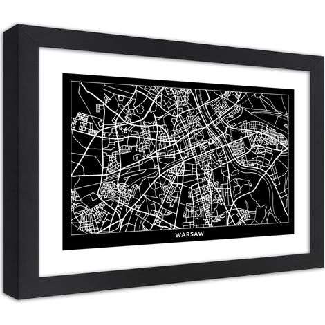 Quadro con cornice, Carta della città di Varsavia - 45x30 (1/5)
