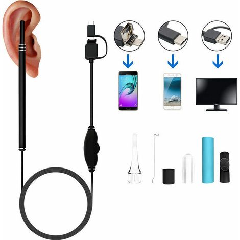 Caméra d'inspection oreille 720P HD – 1.3 m avec 6 LED – WiFi et USB – Étanche IP67 pour images claires et nettoyage efficace (1/3)