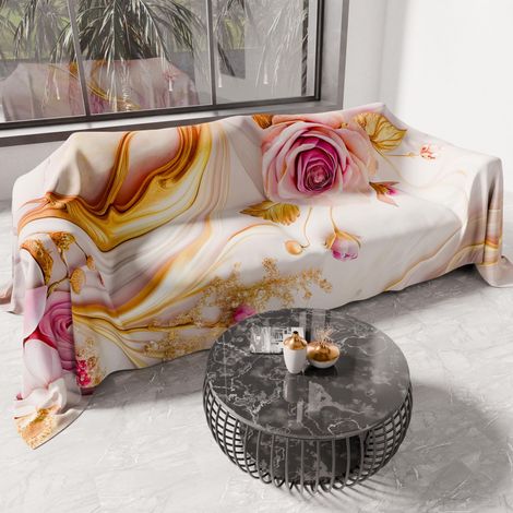 Drap de Protection en Microfibre Multi-Usage Anti-Taches 400x270 cm, Housse de Canapé, Couvre Lit, Couverture de Canape, Floral 06 6 (1/5)