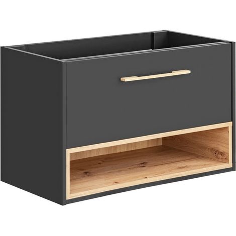 Möbelunterschrank TALOKA – 1 Tür – Anthrazitgrau und helles Eichenholz – 80 cm – Zum Aufhängen