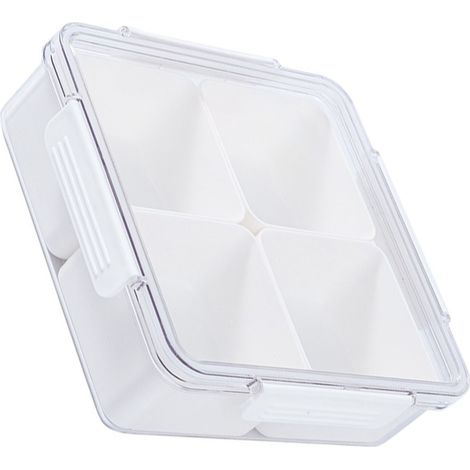 Boîte à apéritifs, boîte à fruits secs, corbeille à fruits pour le salon, boîte de rangement transparente compartimentée pour fruits et légumes, boîte de rangement alimentaire carrée multifonctionnell (1/5)