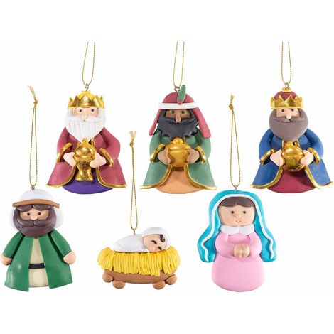 Personaggi del Presepe da Appendere in Resina Colorata - Set 6 Figure Natività (1/2)