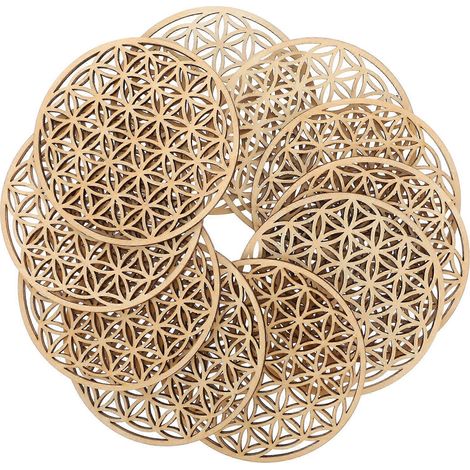 Lot de 10 sous-verres en bois sculptés, ronds, pour tasses et autres usages.-10X10X0.3CM (1/4)