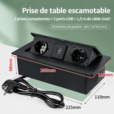 Prise escamotable bureau double prise européenne double port USB avec câble de 1,5 m noir 265x118x67 mm – 29 × 14 × 9 cm – Livraison gratuite (1/5)