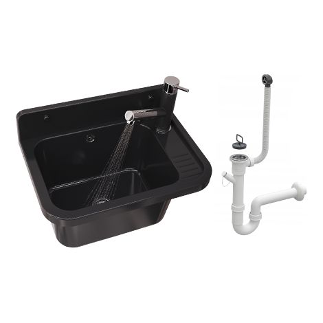 Évier Utilitaire Noir - 50x34x31 cm - Polypropylène - Robinet Extractible - Résistant Chimie - Paron (1/5)