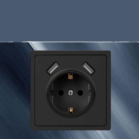 3 Prise encastrée avec 2 ports USB 55 Prise de contact de protection 5 V/2,1 A pour téléphone portable ou smartphone Anthracite 4000 W 250 V Noir (1/4)