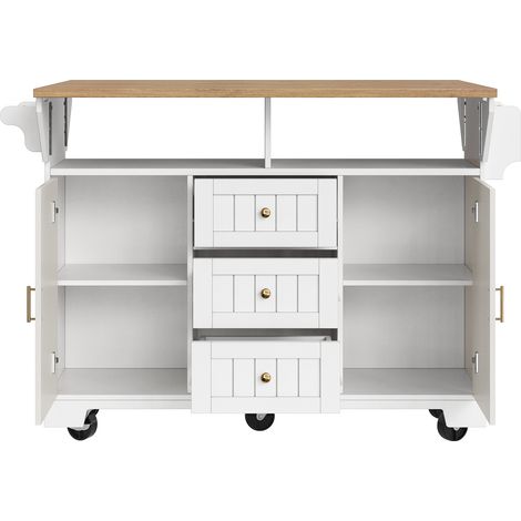 Mobile Kücheninsel 120 x 40 x 95 cm aus MDF und Metall, Weiß, mit 3 Schubladen (1/5)