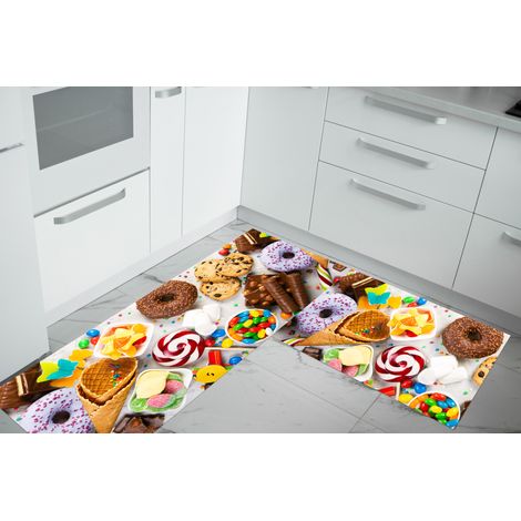 Set di 2 tappeti da cucina antiscivolo e lavabili in lavatrice passatoia multiuso  Dolci - 50x90+50x180