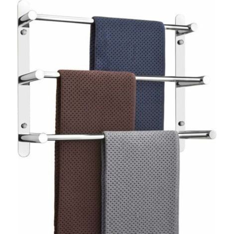 Porte-serviettes mural Inox 304 multicouche - 50 cm - Fixation murale - 3 barres - Pour salle de bain et cuisine