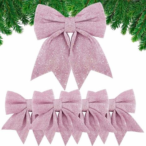 Nœud Ruban Noël - 5 Pièces Grand Format 17x18 cm et 20x24 cm - Décoration Sapin Mariage Cadeaux Guirlande Jardin - Rose Or (1/5)