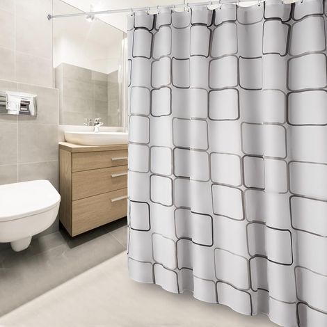 Schimmelfester Duschvorhang, maschinenwaschbarer antibakterieller wasserdichter Duschvorhang aus Polyestergewebe, halbtransparente Badezimmervorhänge mit 12 Haken, weiß (1/5)