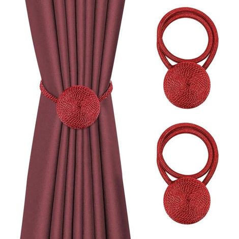 Lot de 2 embrasses magnétiques pour rideaux décoratifs, corde de 38.1 cm, supports modernes pour rideaux fins ou transparents (rouge)-Fei Yu (1/5)