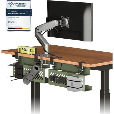 Goulotte de câble de 40 cm, peu encombrante et avec 5 découpes de câble, 2 types de montage, sans perçage et avec vis, le connecteur de câble pour bureau, PC de jeu et maison (vert olive) (1/5)