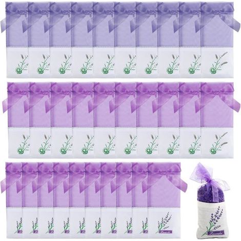 30 Sachet Lavande Vide, Sachets Lavande en Organza, Sacs Vides en Coton Violet, Sachet Tissu pour Lavande avec Cordon de Serrage