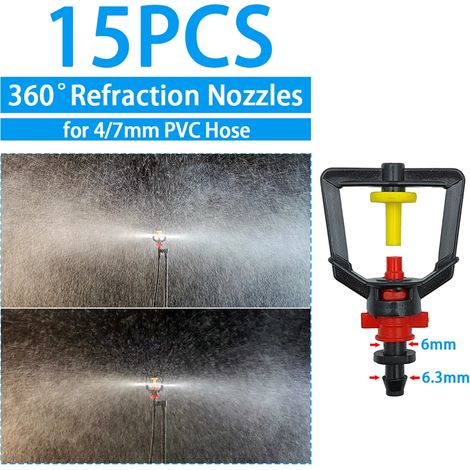 (A-15PCS) Arroseur goutte-à-goutte pour serre et jardin, avec diffuseur de brume réglable, piquet et buse rotative à micro-pulvérisation. (1/5)