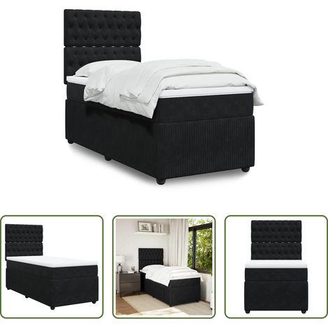 Matratze - Boxspringbett mit Matratze Schwarz 100x200 cm Samt (1/5)