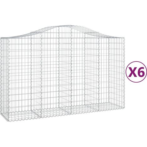 Cestas de gaviones Muro de contención arqueado Valla de jaula 6 piezas 200 x 50 x 120/140 cm Hierro galvanizado Plata 020040998