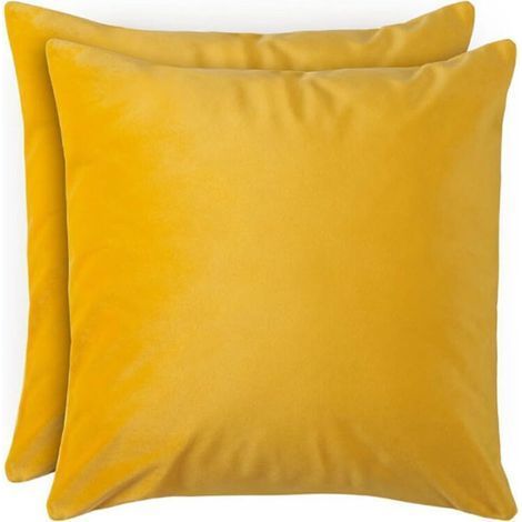 Jaune Lot de 2 Housse de Coussin en Velours - Taie d'oreiller 45x45 Velours Doux - Housses de Coussin Fermeture Zip Cachée, pour Coussins de canapé et Coussins décoratifs, Lavable (1/4)