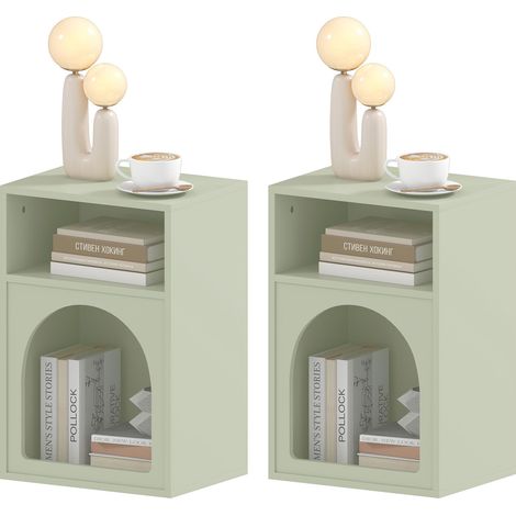 Lot de 2 tables de chevet design arqué 40 x 30 x 60 cm rangement optimisé compact style scandinave en MDF vert clair 210003736 (1/4)