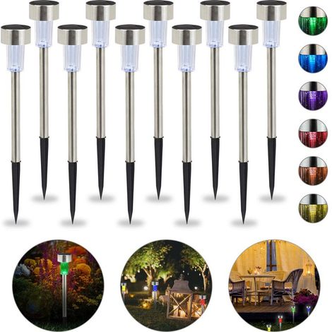 Lot de lampes solaires LED, lot de 20, Piquet, Décoration de jardin, Eclairage, Changement de couleur, argenté (1/5)