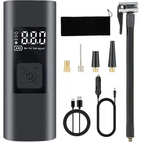 Gonfleur de pneu sans fil rechargeable avec batterie 6000 mAh - Pompe à air électrique portable pour voiture et vélo, arrêt automatique. (1/4)