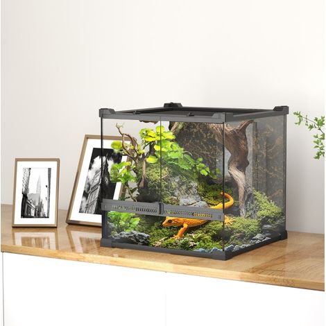 Glasterrarium für Reptilien 30 x 30 x 30 cm, erhöhter wasserdichter Boden, schwarz HAVRYA (1/5)