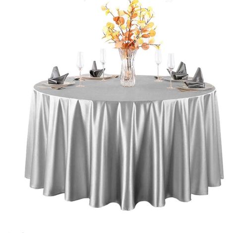Nappe ronde en satin 220 cm Gris Brillant & Lisse