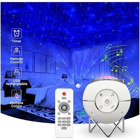 Nachtlicht für Kinder, USB-aufladbare LED-Musikprojektorlampe mit 14 Modi & Fernbedienung & Timer & Metallständer für Kinder und Erwachsene, Geschenke für Zuhause, Party, Dekoration (Weiß) (1/3)